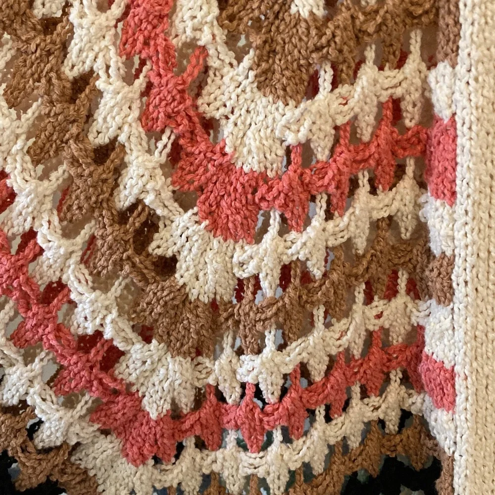Mavi Cream Open-Weave Cardigan with Coral, Tan and Mint Stripes - Picture 4 of 10